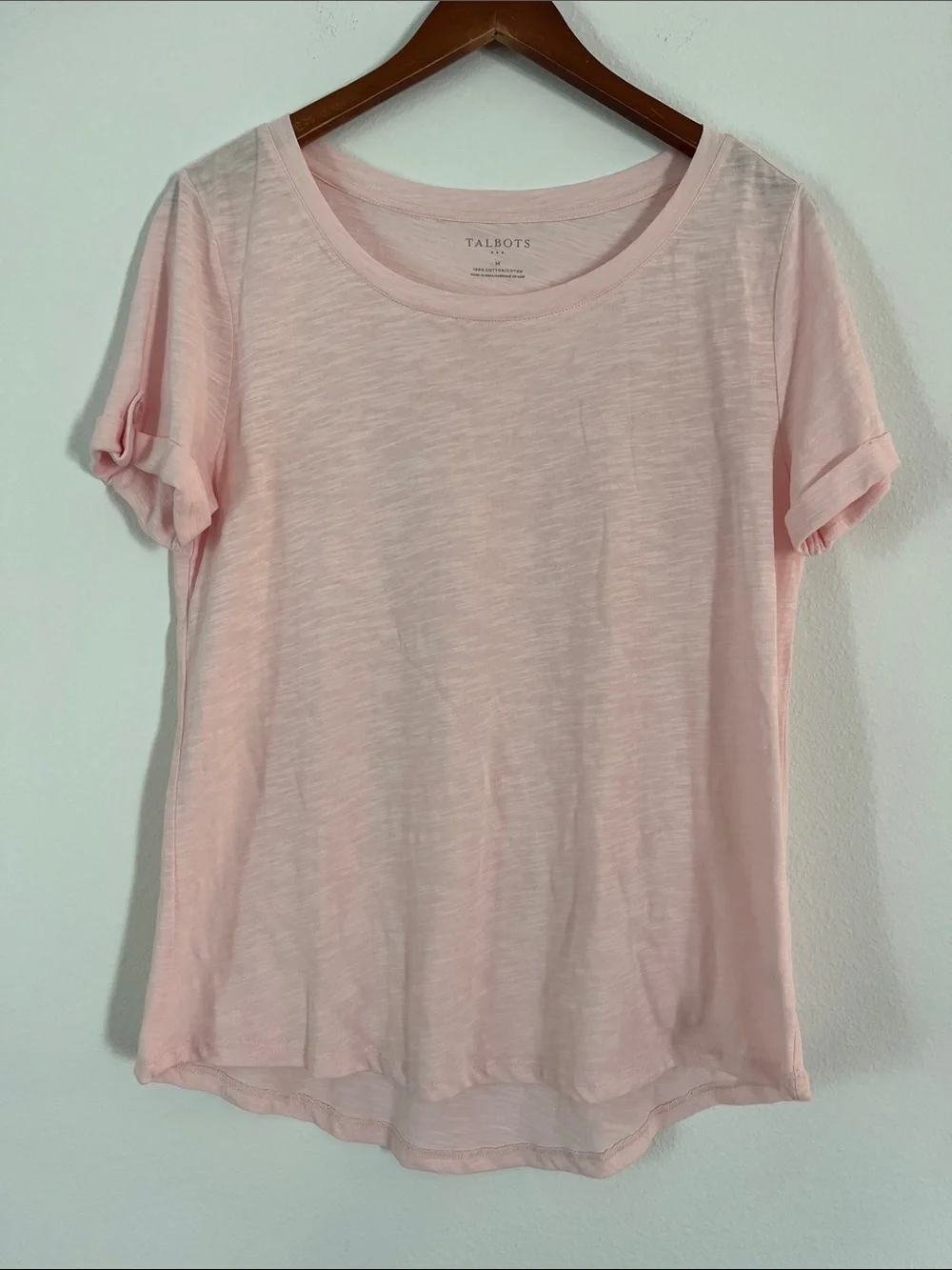 Talbots Light Pink Short Sleeve Cotton Scoop Neck Tee